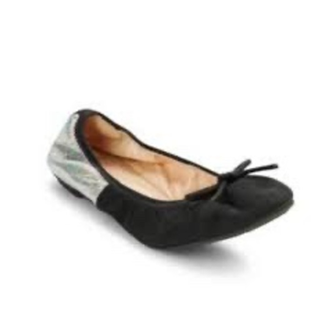 Cole Haan Ballet Flats Women 7 Black Silver Excellent‎ Holographic Bow Slip On
